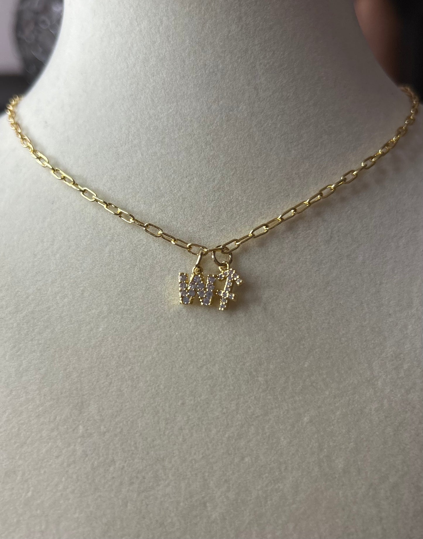 Paper clip necklace with initial and zodiac sign