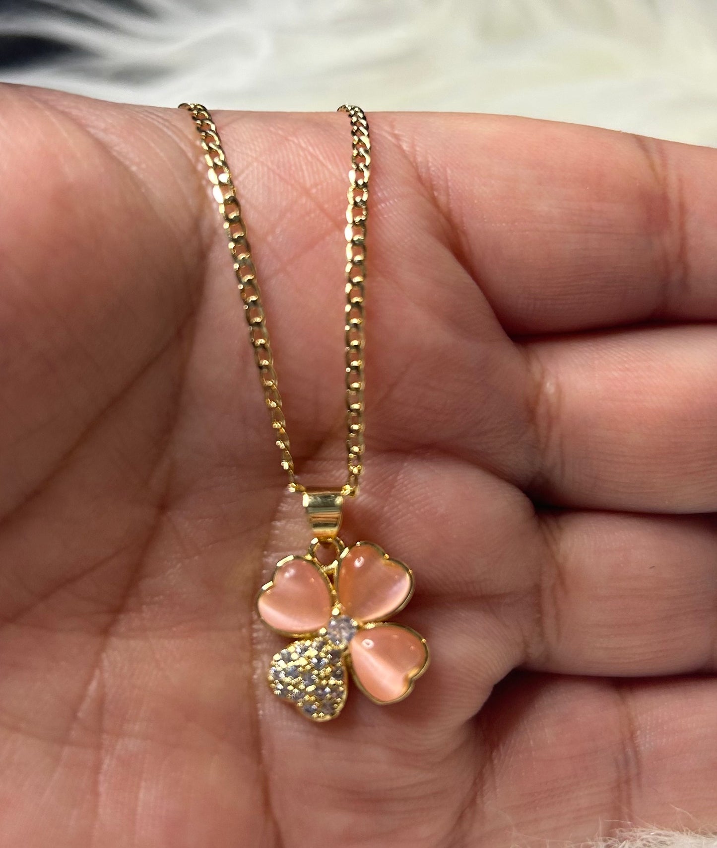 Pink clover necklace