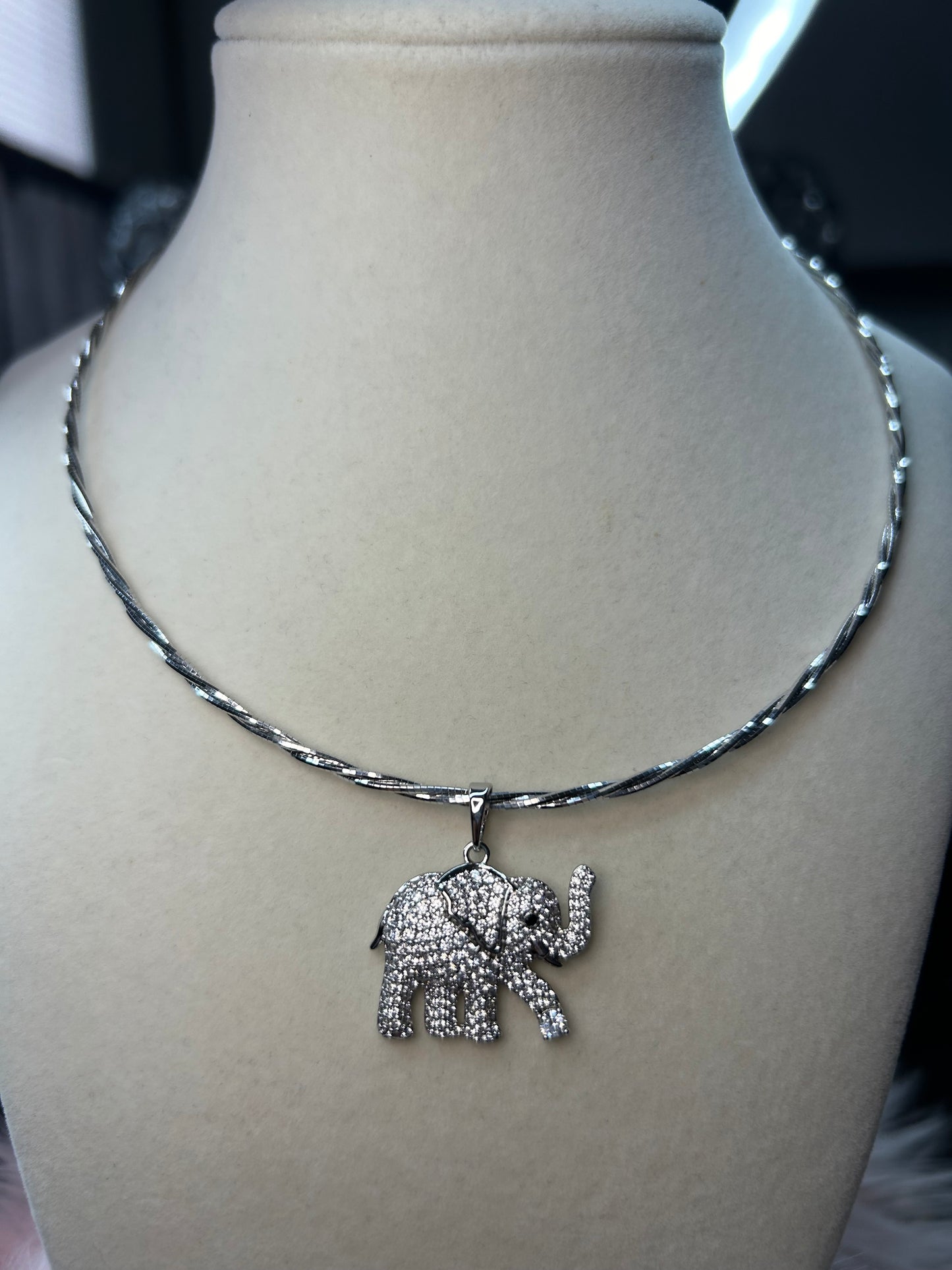 White gold elephant necklace