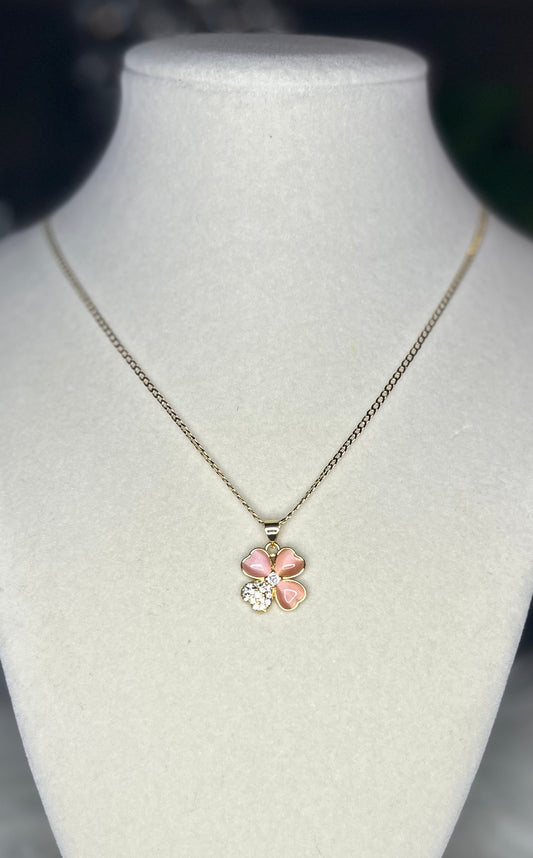 Pink clover necklace