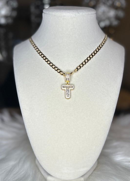 Thick Cuban necklace with initial T.