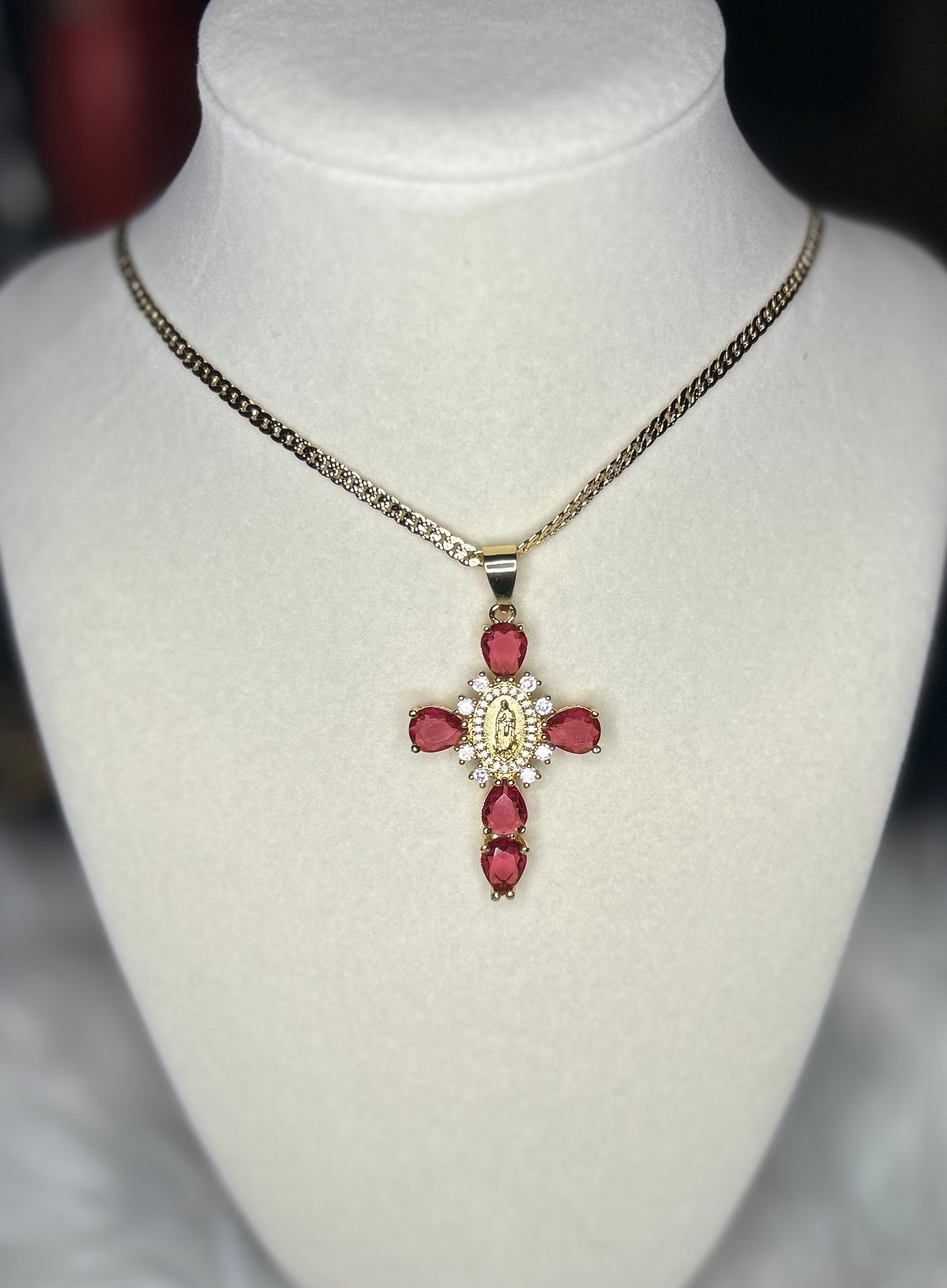 Red ruby cross necklace