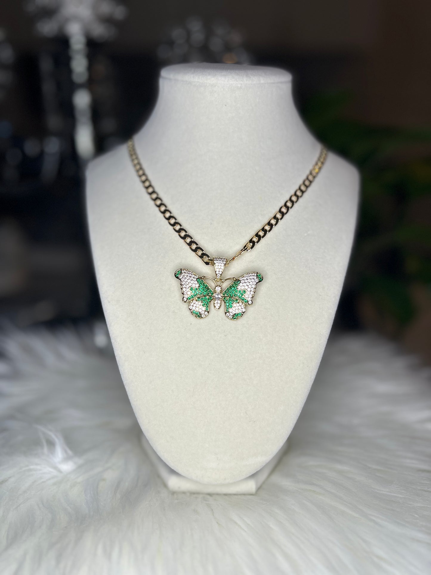 Green butterfly necklace