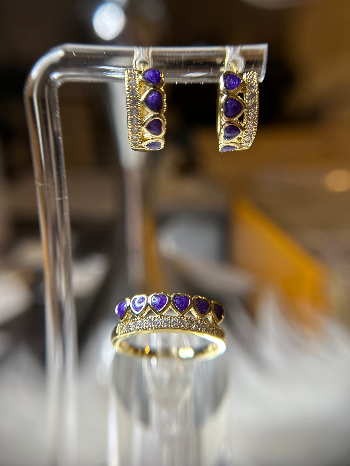 Purple Heart ring and earrings size 9 only