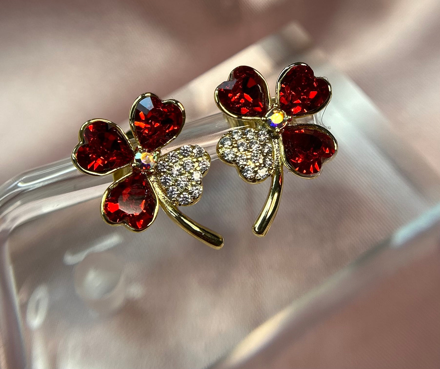 Red flower stud earrings