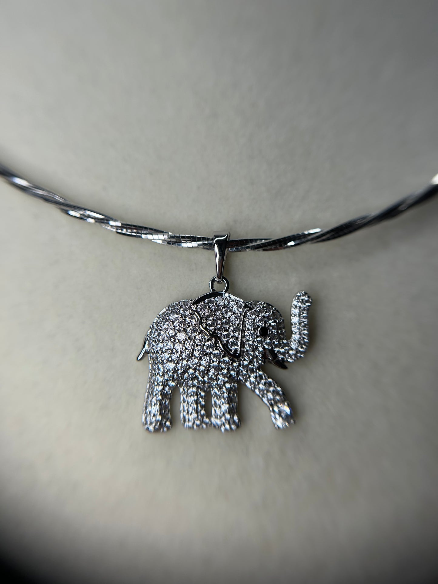 White gold elephant necklace