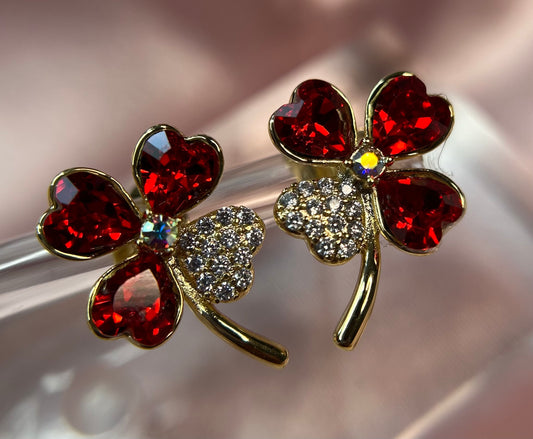 Red flower stud earrings