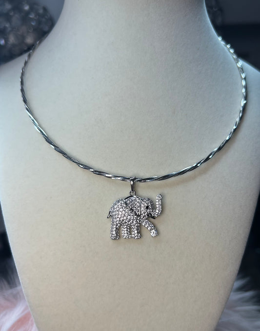 White gold elephant necklace