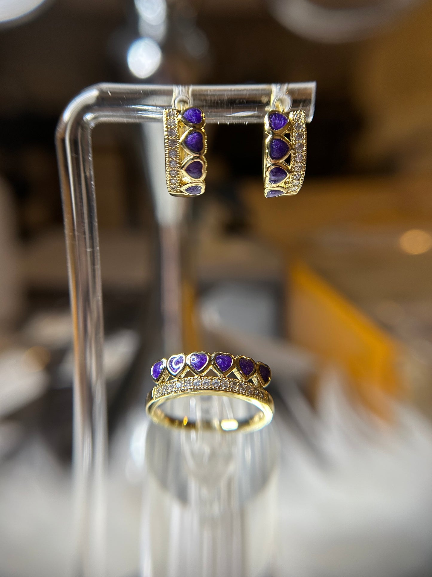 Purple Heart ring and earrings size 9 only